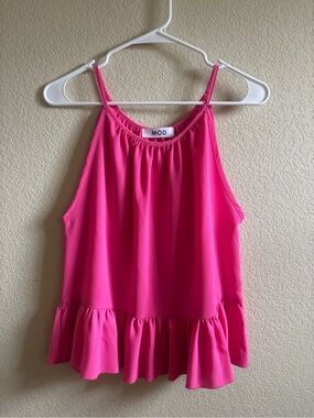 MOD on Trend Hot Pink Ruffle Hem Tank Top